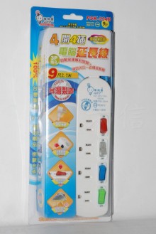 Y電精靈4開4插延長線9尺PSK-334B/10p