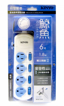 彩色安全延長線6呎-鯨魚