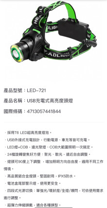 USB充電式頭燈