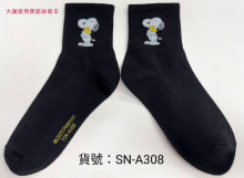 史努比少女襪-黑 22-26
