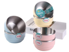 不鏽鋼304塑鋼隔熱碗12cm  3色混裝