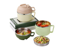 不鏽鋼304雙提手快餐杯 2色混裝 2300ml